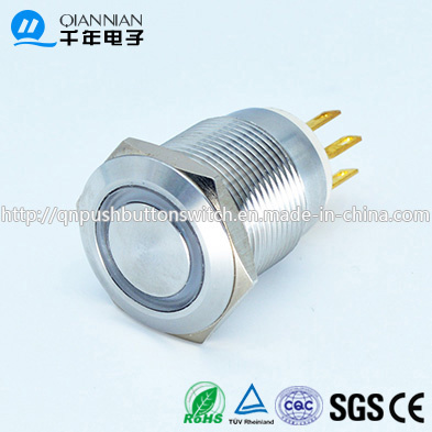 Qn19-E1 19mm Momentary|Latching Flat Head Anti-Vandal 6 Pins Ring LED Push Button Switch